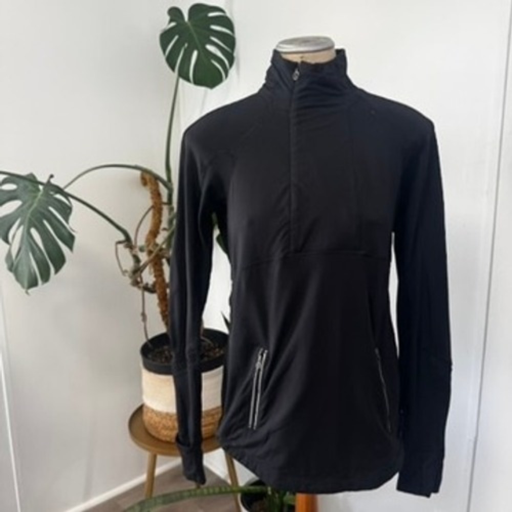 Lululemon Pullover Womens 8 Black Quarter Zip Mock‎ Neck Thumbhole Activewear